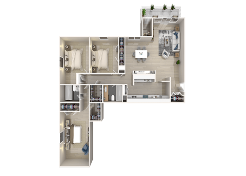 Floor plan for 3 beds, 2 baths, 1392 sqft